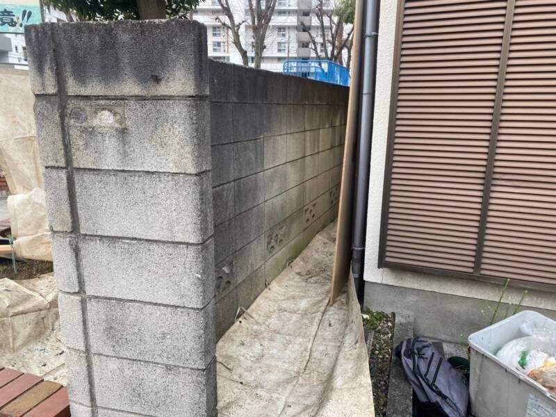 既存外構は高さのあるブロック塀